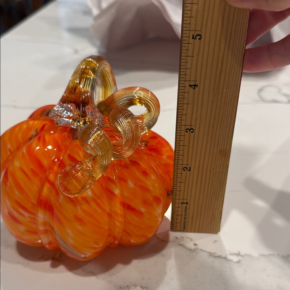 Vibrant Orange Glass Pumpkin Sculpture - Picture 6 of 6